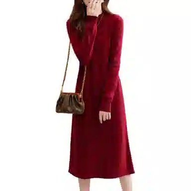 【dme】 纯色半高领简约中腰休闲长袖连衣裙 女款