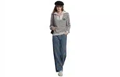 【dme】 休闲条纹海军领卫衣 女款 米白