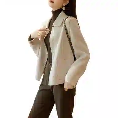 【dme】 纯色单排扣翻领长袖大衣 女款 米白