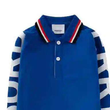 Burberry SS23 Logo Print Long Sleeve Polo Shirt Blue