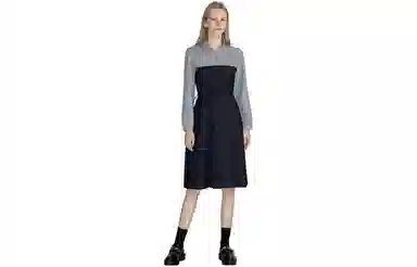 【dme】 休闲拼色立领长袖连衣裙 藏青