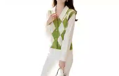 【dme】 休闲复古菱格拼接针织衫 女款