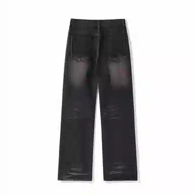 美式复古破洞废土风水洗做旧高街牛仔裤 男女同款