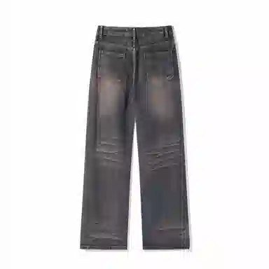 美式复古破洞废土风水洗做旧高街牛仔裤 男女同款