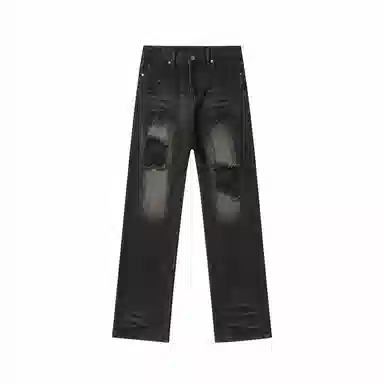 美式复古破洞废土风水洗做旧高街牛仔裤 男女同款