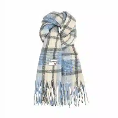 心水好物 韩系保暖针织加大加厚百搭格纹流苏 绒线围巾 男女同款情侣款