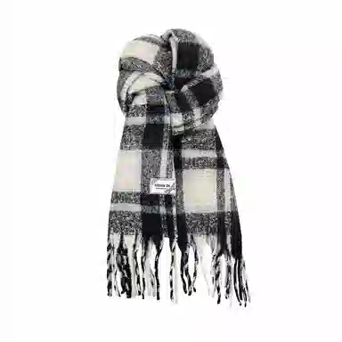 心水好物 韩系保暖针织加大加厚百搭格纹流苏 绒线围巾 男女同款情侣款