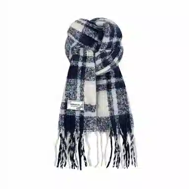 心水好物 韩系保暖针织加大加厚百搭格纹流苏 绒线围巾 男女同款情侣款