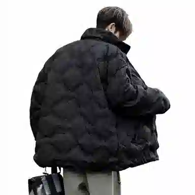 玉儿恋 高级感慵懒风加厚菱格立领保暖外套不跑棉不臃肿温暖舒适痞帅棉服 男女同款