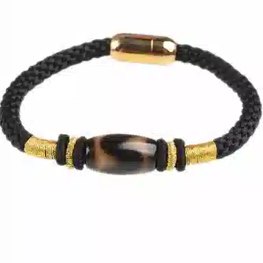 魄思澜 新中式国潮复古藏式文玩风化清晰包浆油润虎牙天珠手工编织绳 招财转运#好运 玛瑙 手链 男女同款情侣款