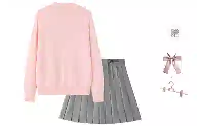 东鲸岁时记 温柔系穿搭软糯超好看复古甜美温柔开衫上衣经典格子百褶短裙制服 女款