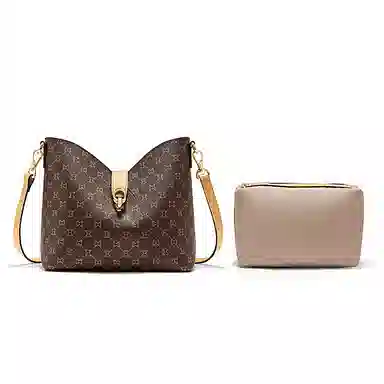 Mashalanti Vintage Classic PVC Shoulder Bag Deep Brown Cream