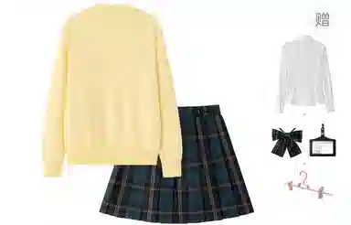 东鲸岁时记 显瘦学院风长袖针织衫格子百褶裙制服 女款