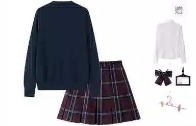 东鲸岁时记 学院风复古高级感显瘦舒适长袖针织衫格子百褶裙制服 女款