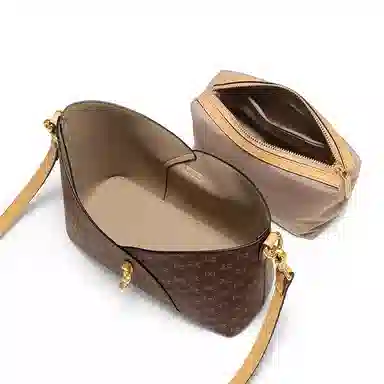 Mashalanti Vintage Classic PVC Shoulder Bag Deep Brown Cream