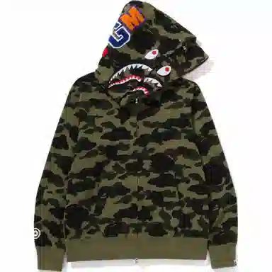 BAPE SS25 Camo Shark Double Zip Hoodie Green