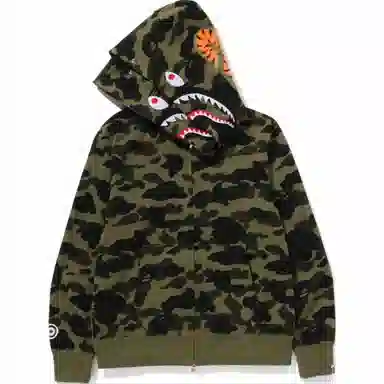 BAPE SS25 Camo Shark Double Zip Hoodie Green