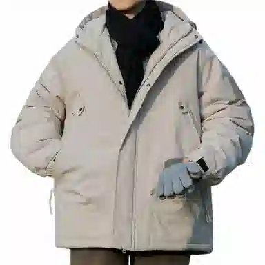 玉儿恋 纯色户外休闲运动保暖拉链连帽棉服 男女同款
