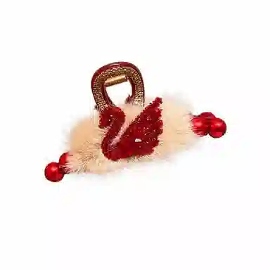 丹琴 本命年红色毛绒蝴蝶结抓夹高级感后脑勺盘发鲨鱼夹头饰 亚克力 发夹 女款