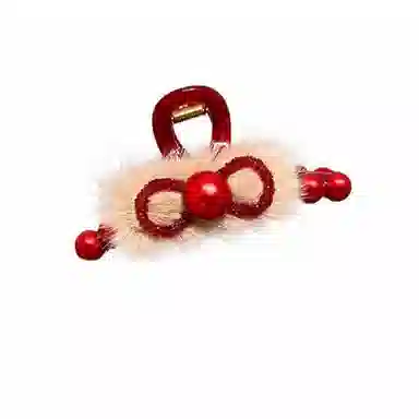 丹琴 本命年红色毛绒蝴蝶结抓夹高级感后脑勺盘发鲨鱼夹头饰 亚克力 发夹 女款