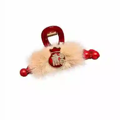 丹琴 本命年红色毛绒蝴蝶结抓夹高级感后脑勺盘发鲨鱼夹头饰 亚克力 发夹 女款