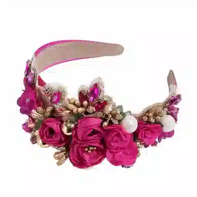 彤彤兔 欧美巴洛克重工水钻珍珠宽边高颅顶优雅轻奢头箍高定花朵 涤纶 发箍 女款