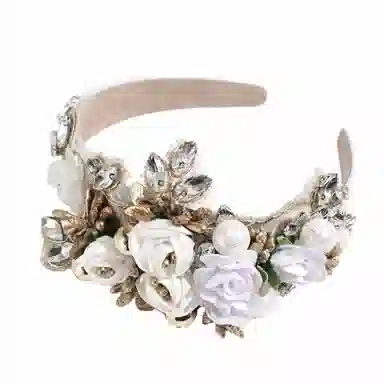 彤彤兔 欧美巴洛克重工水钻珍珠宽边高颅顶优雅轻奢头箍高定花朵 涤纶 发箍 女款