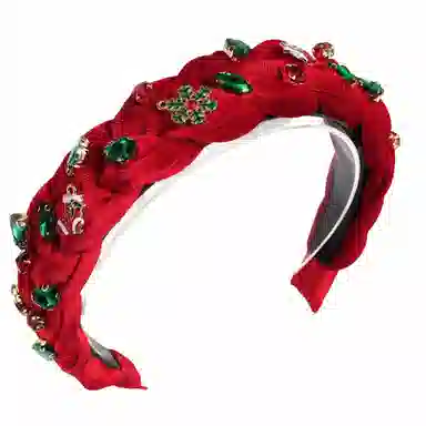 彤彤兔 宽边麻花辫水钻头箍圣诞树雪花轻奢百搭 布料 发箍 女款