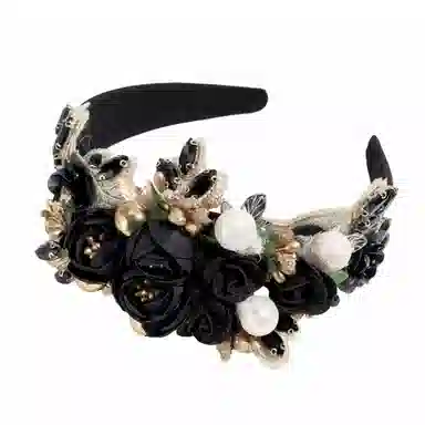 彤彤兔 欧美巴洛克重工水钻珍珠宽边高颅顶优雅轻奢头箍高定花朵 涤纶 发箍 女款