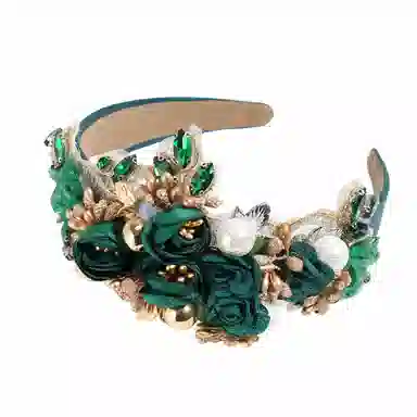 彤彤兔 欧美巴洛克重工水钻珍珠宽边高颅顶优雅轻奢头箍高定花朵 涤纶 发箍 女款