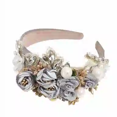 彤彤兔 欧美巴洛克重工水钻珍珠宽边高颅顶优雅轻奢头箍高定花朵 涤纶 发箍 女款