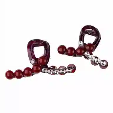 丹琴 本命年红色抓夹红豆珠珠高级感后脑勺盘发卡夹子鲨鱼夹发饰 亚克力 发夹 女款