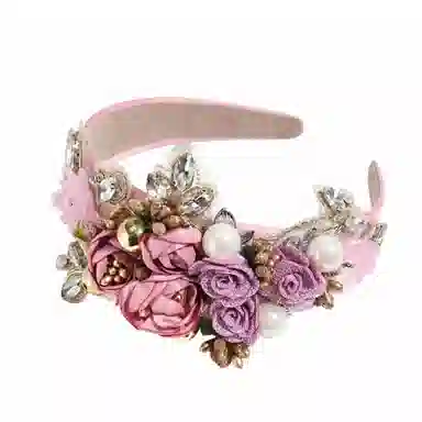 彤彤兔 欧美巴洛克重工水钻珍珠宽边高颅顶优雅轻奢头箍高定花朵 涤纶 发箍 女款