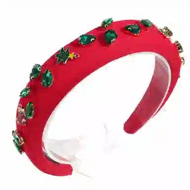 彤彤兔 宽边麻花辫水钻头箍圣诞树雪花轻奢百搭 布料 发箍 女款