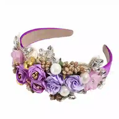 彤彤兔 欧美巴洛克重工水钻珍珠宽边高颅顶优雅轻奢头箍高定花朵 涤纶 发箍 女款