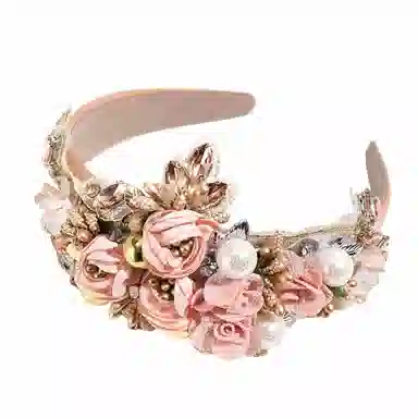 彤彤兔 欧美巴洛克重工水钻珍珠宽边高颅顶优雅轻奢头箍高定花朵 涤纶 发箍 女款