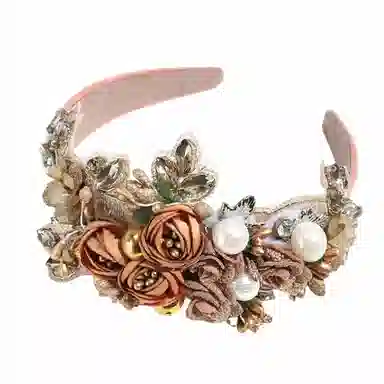 彤彤兔 欧美巴洛克重工水钻珍珠宽边高颅顶优雅轻奢头箍高定花朵 涤纶 发箍 女款