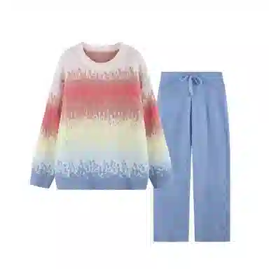 夏芬妍 简约甜美柔软亲肤多巴胺半边绒家居服蓄温保暖长袖长裤可外穿睡衣套装 女款 蓝色