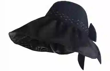 优幽兰 大檐帽子韩版户外旅行纯色可折叠黑胶蝴蝶结镂空防紫外线 聚酯纤维 防晒帽 女款