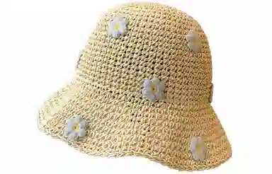 优幽兰 潮流海边拍照打卡显脸小清新甜美茶歇风户外遮阳防紫外线花朵点缀太阳帽草帽 聚酯纤维 防晒帽 女款