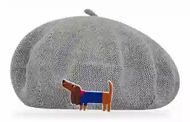 优幽兰 针织刺绣狗狗韩版复古大头围甜妹氛围感保暖防寒休闲 聚酯纤维 贝雷帽 女款