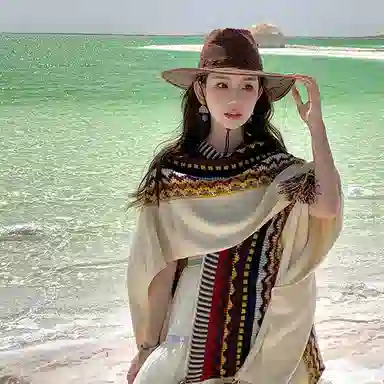 优幽兰 复古民族风仿羊绒旅游加厚保暖秋冬外搭两用御寒 披肩 女款