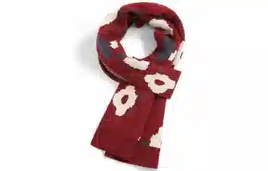 优幽兰 氛围感 红色花朵 针织加厚保暖护脖子防风防寒小众 绒线围巾 女款