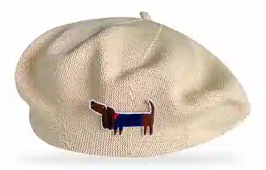 优幽兰 针织刺绣狗狗韩版复古大头围甜妹氛围感保暖防寒休闲 聚酯纤维 贝雷帽 女款