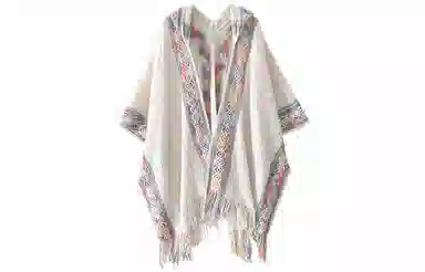 优幽兰 民族风针织流苏披风小众设计感彩色保暖斗篷外套云南川西旅游度假拍照打卡穿搭 聚酯纤维 披肩 女款