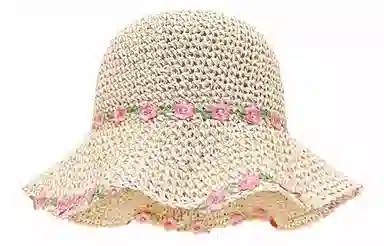 优幽兰 复古田园风花朵法式甜美编织草帽大帽檐显脸小防紫外线遮阳帽夏季海边度假沙滩帽可折叠 纤维素材料 防晒帽 女款