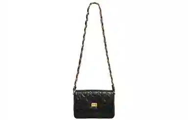 妙迪 小香风经典菱格翻盖链条包小众高级感精致简约百搭时尚上班通勤气质少女小方包 头层牛皮 宽肩带单肩斜挎包 女款 子夜黑