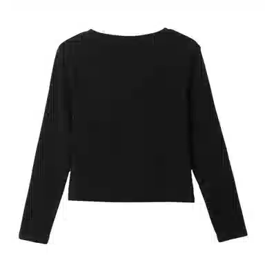 French Box Irregular Split Long Sleeve Tee Black