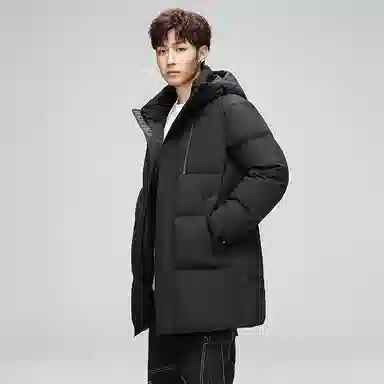 鸭鸭 连帽舒适纯色长袖羽绒服 男款