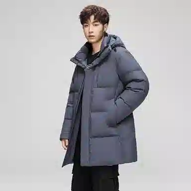 鸭鸭 连帽舒适纯色长袖羽绒服 男款